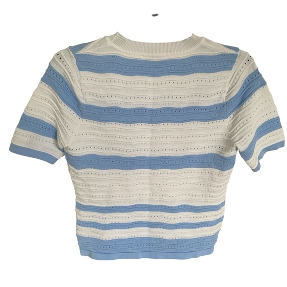 Nanette Lepore White and Blue Textured Knit Top - Picture 3 of 5